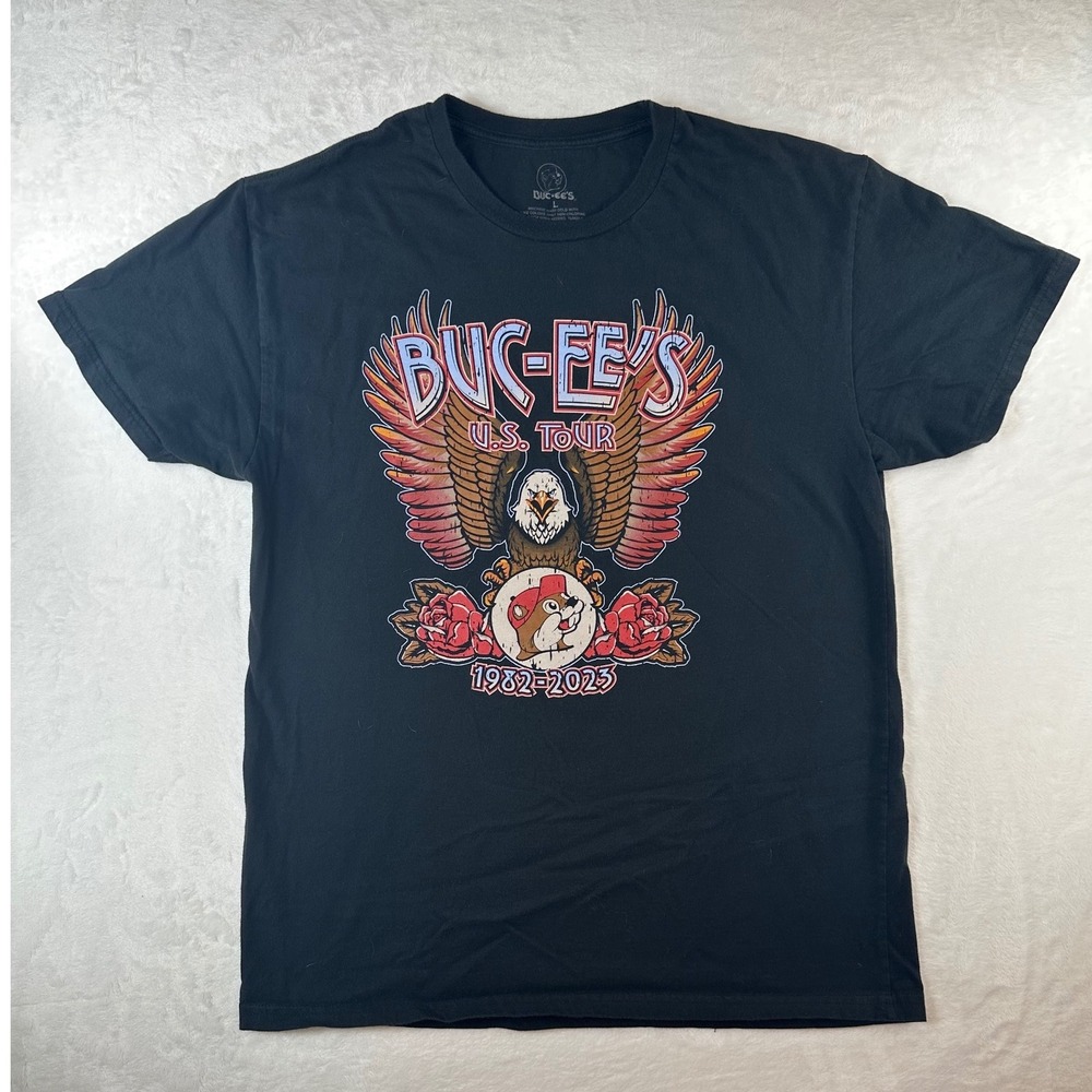Buc-ee's US Tour 1982-2023 Graphic T-Shirt Black Mens Large Eagle Concert Style